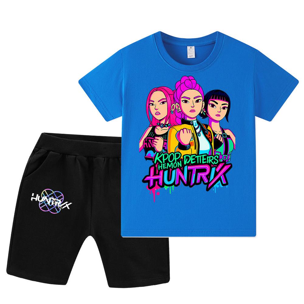 WA1210 Kids Boys Girls Kpop Rumi Zoey Mira Print Short Sleeves T-shirt Shorts Pants Sets