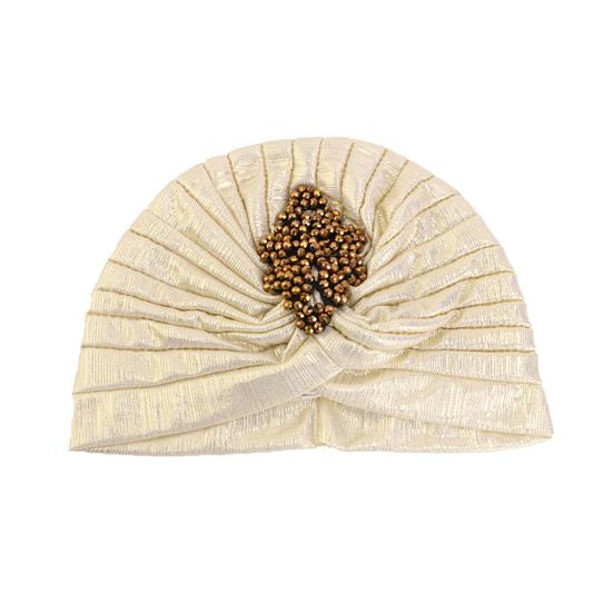 Damer Topphatt Rombus Rhinestones Dekor Plissert Turbanhatt Gullbelagt Pyntet Hatt Elastisk Design Hodeplagg