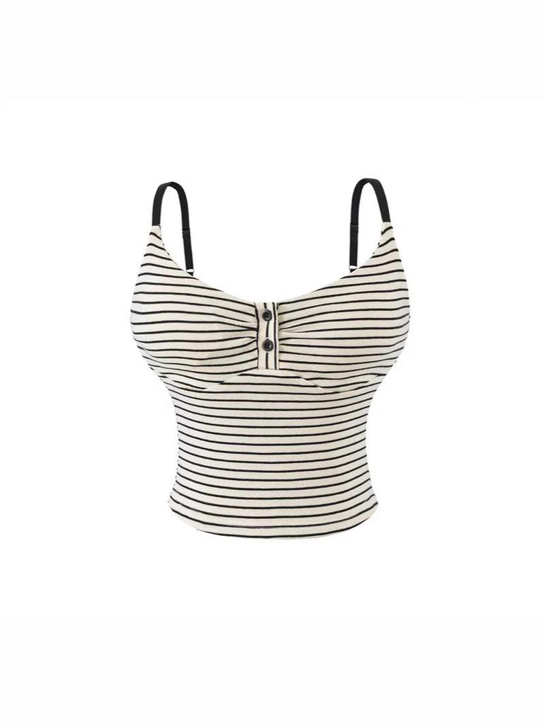 Korean Spicy Girl Striped Camisole: Spring/Summer Slimming Sleeveless Top with Chest Pads in Cotton