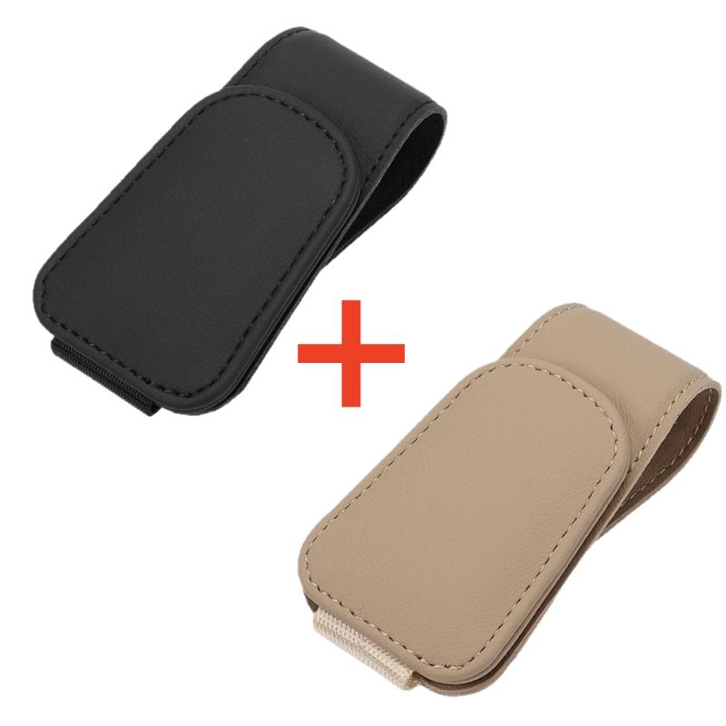Sunglasses Holder For Car Sun Visor Leather Eyeglass Holder Ticket Card Clip Magnetic Car Glasses Holder Car Visor Accessories