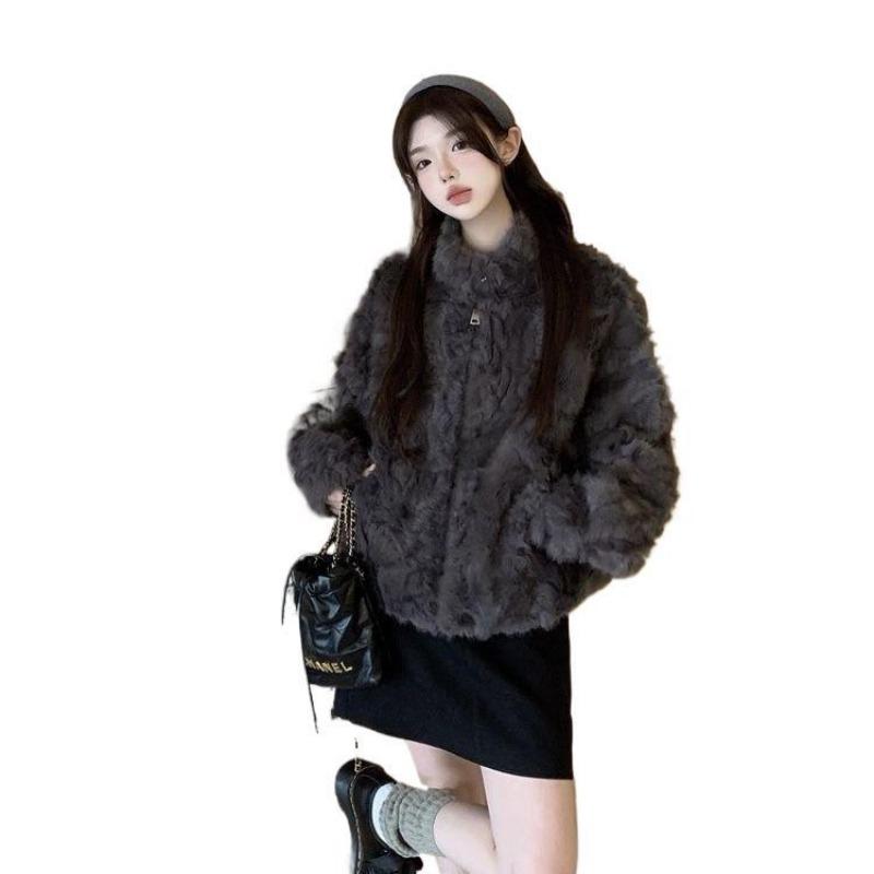 New Lamb Wool Coat Women's Environmentally Friendly Fur Loose and Thickened Short Stand-up Collar Coat In Winter with Cotton To Keep Warm