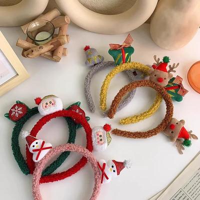 Korean Style Holiday Headwear: Plush Santa Claus & Snowman Hair Clips, Lamb Wool Headband & Antler Accessory