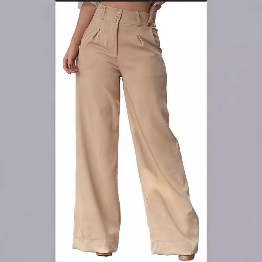 2024 Autumn Women's High Waist Wide-Leg Pants: Drapey, Slimming, Casual 2-Button Trousers