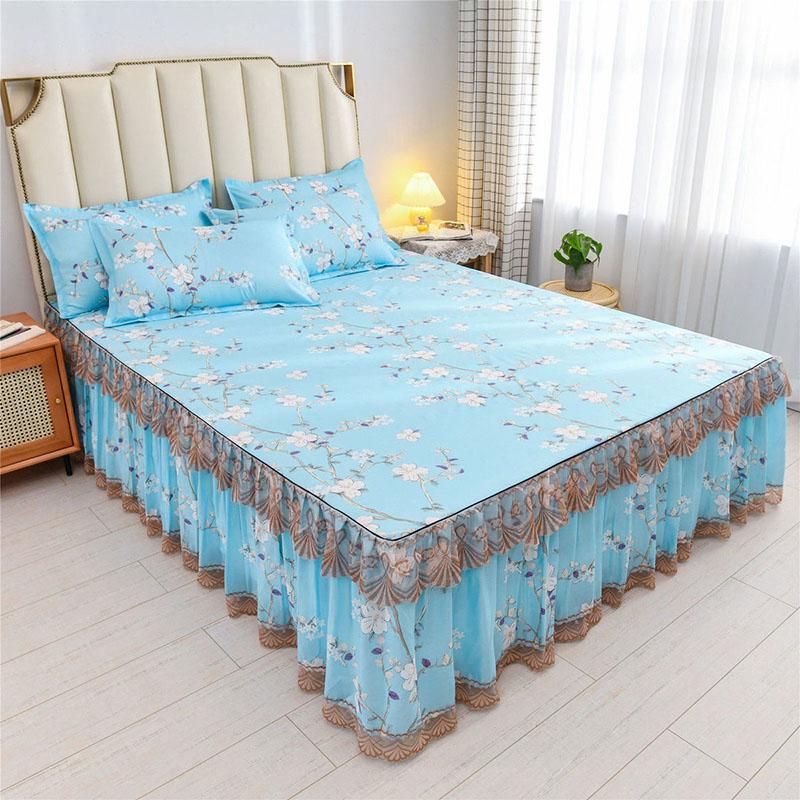 3pcs/set Princess Style Sheets Korean Queen-size Bed Skirt Printed Sheets Simmons Protective Cover