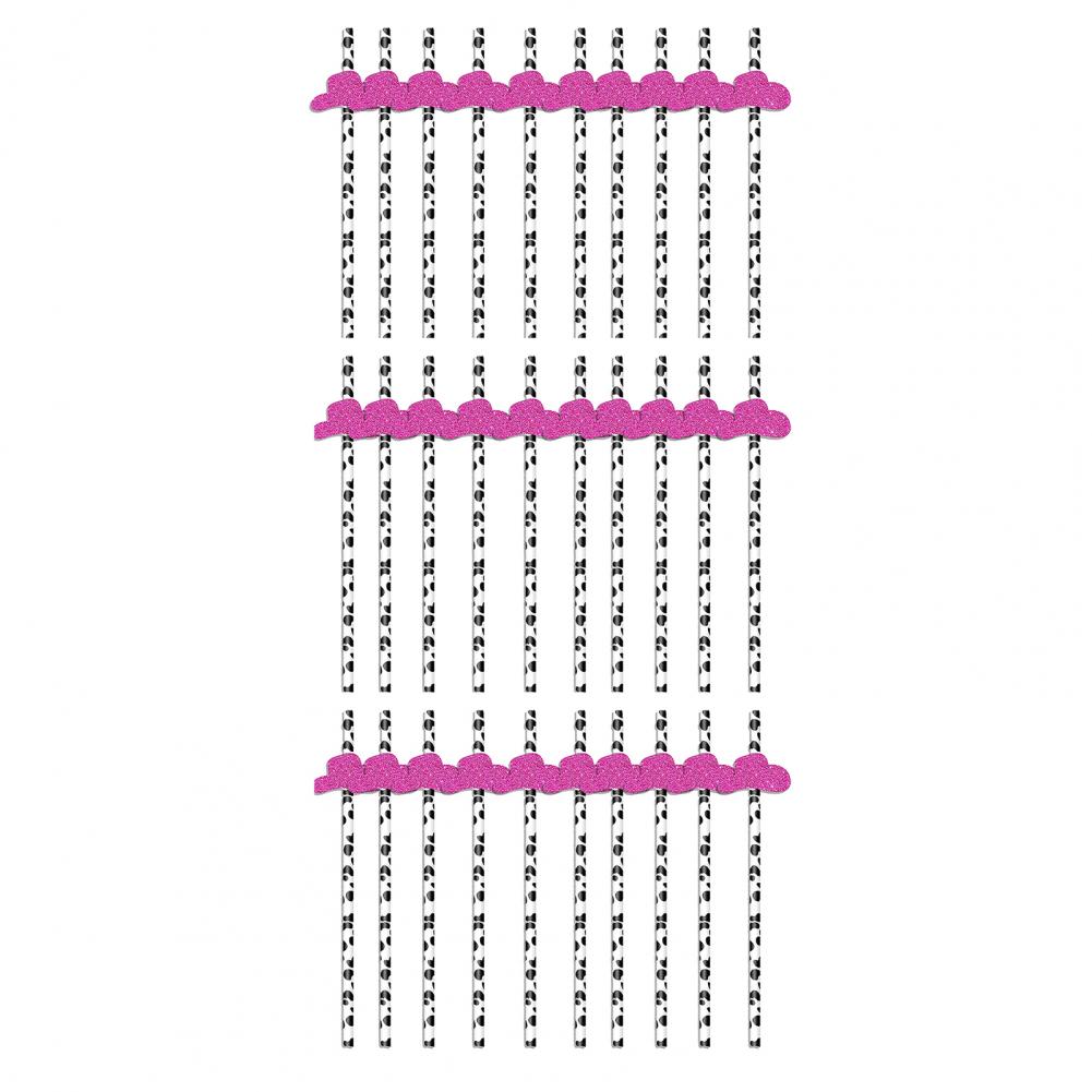 30Pcs Bachelorette Cow Straws Food Grade BPA Free Smooth Edge Cowgirl Ball Decorative Paper Drinking Straws