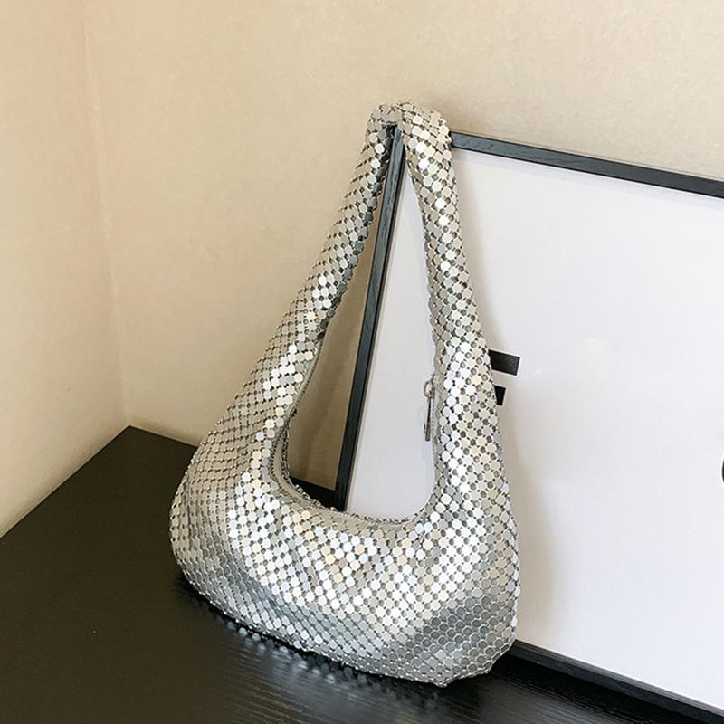 

Yogodlns Women s Underarm Bag With Gold Aluminum Sheet Dinner Bag European And American Fashion Handbag Party Diamond Inlaid Handbag 26x3x11cm серебряный