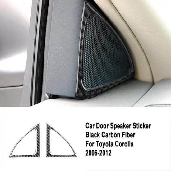 2Pcs Carbon Fiber Door Speaker Frame Cover Trim For Toyota Corolla 2006-2012