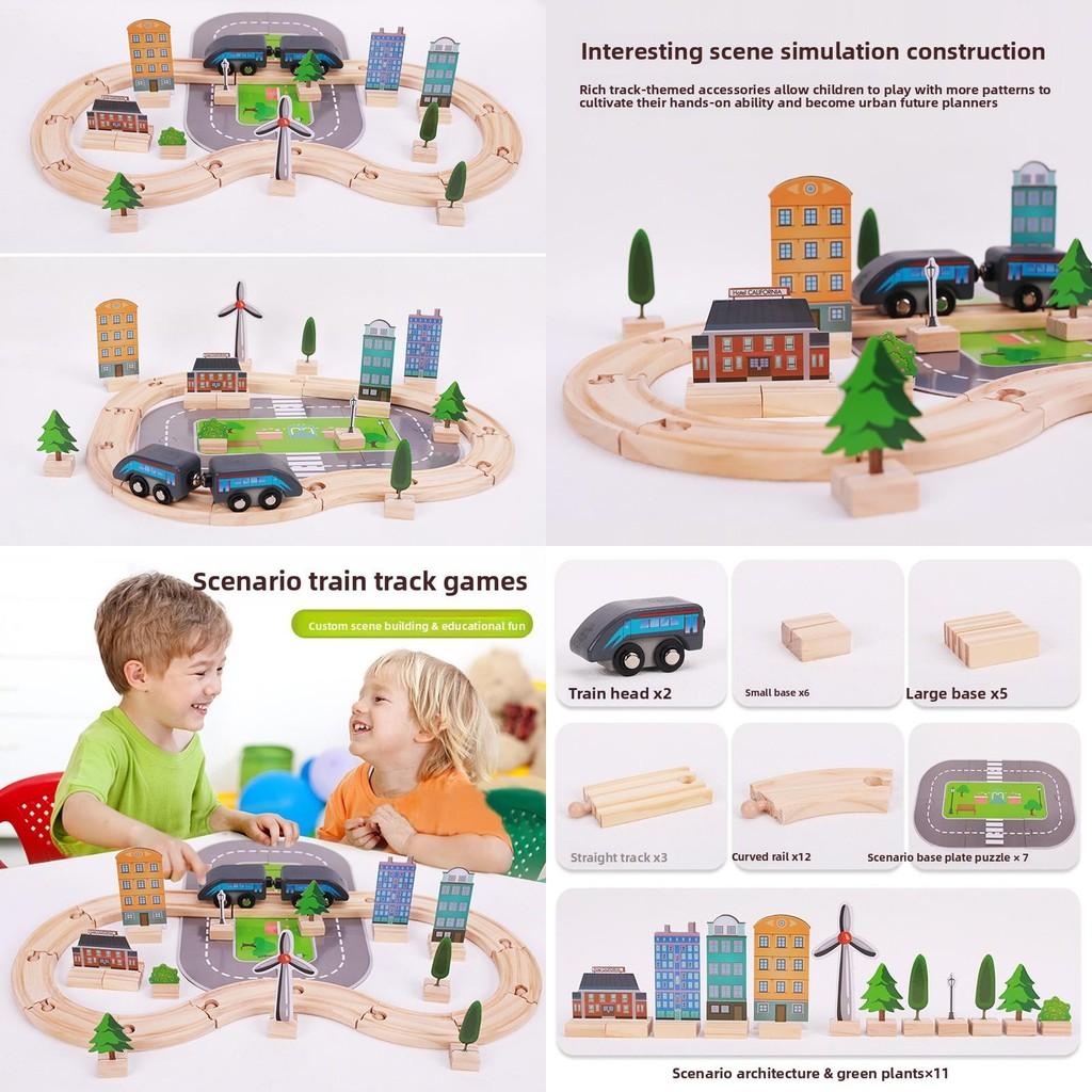 Dřevěná sada kolejí pro vláček Hračky Pro Děti Vzdělávací Hra Se 46 Dílky