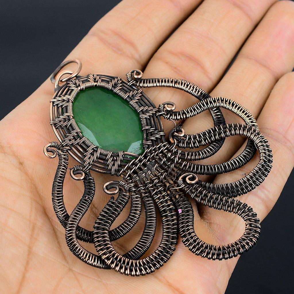 Emerald Pendant, 999 Copper Wire Wrapped Pendant Gemstone Jewelry, Handmade Pendant Amazing Jewelry, Gift For Her