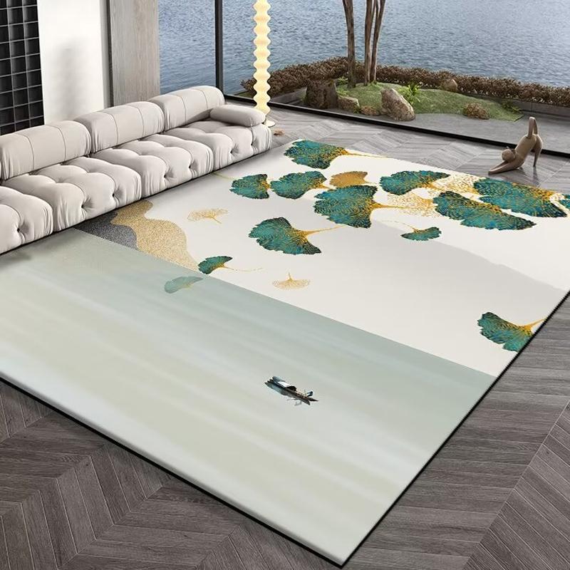 Luxury Dark Carpets for Living Room  Gold Flowers and Leaves Pattern Carpet Decoration Home Senior Mat