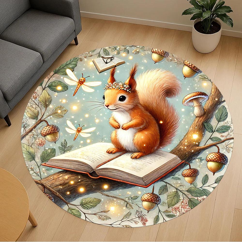 1pc squirrel book Round Chair mat Area Rug - Non-Slip, Floor Mat for Office, Bedroom, and Indoor Decor -1002061