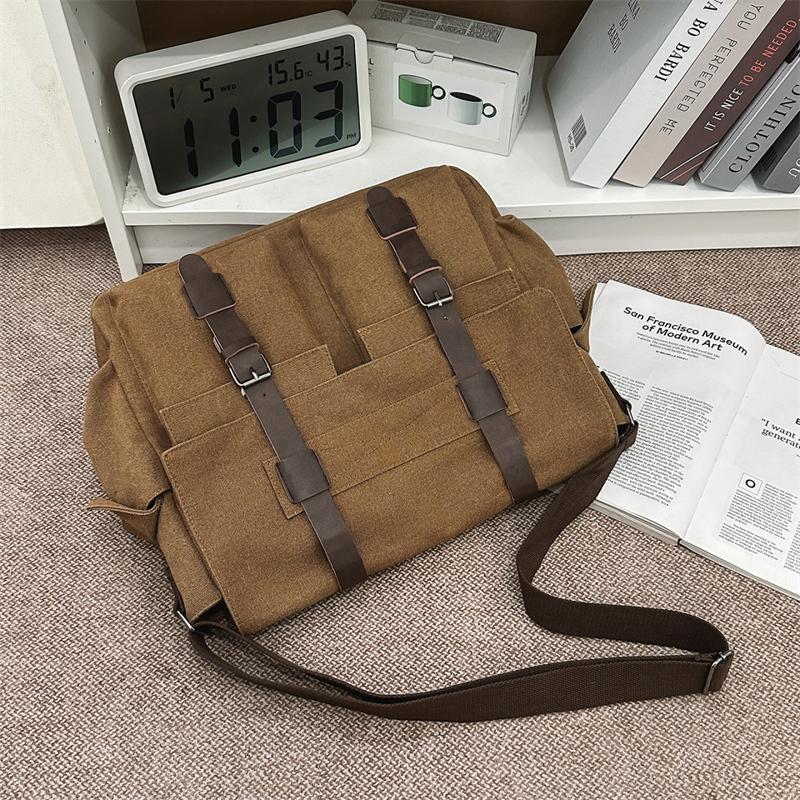 Canvas Bag Business Shoulder Crossbody Bag Large Capacity Lightweight Contrast Color Student Bag