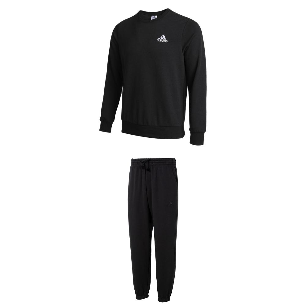 

Adidas Logo Pullover Crewneck Sweatshirt Breathable Fleece Warm Long Pants Casual Sports Set Men sweatshirt, pants Black GV5295+IB4048 XL