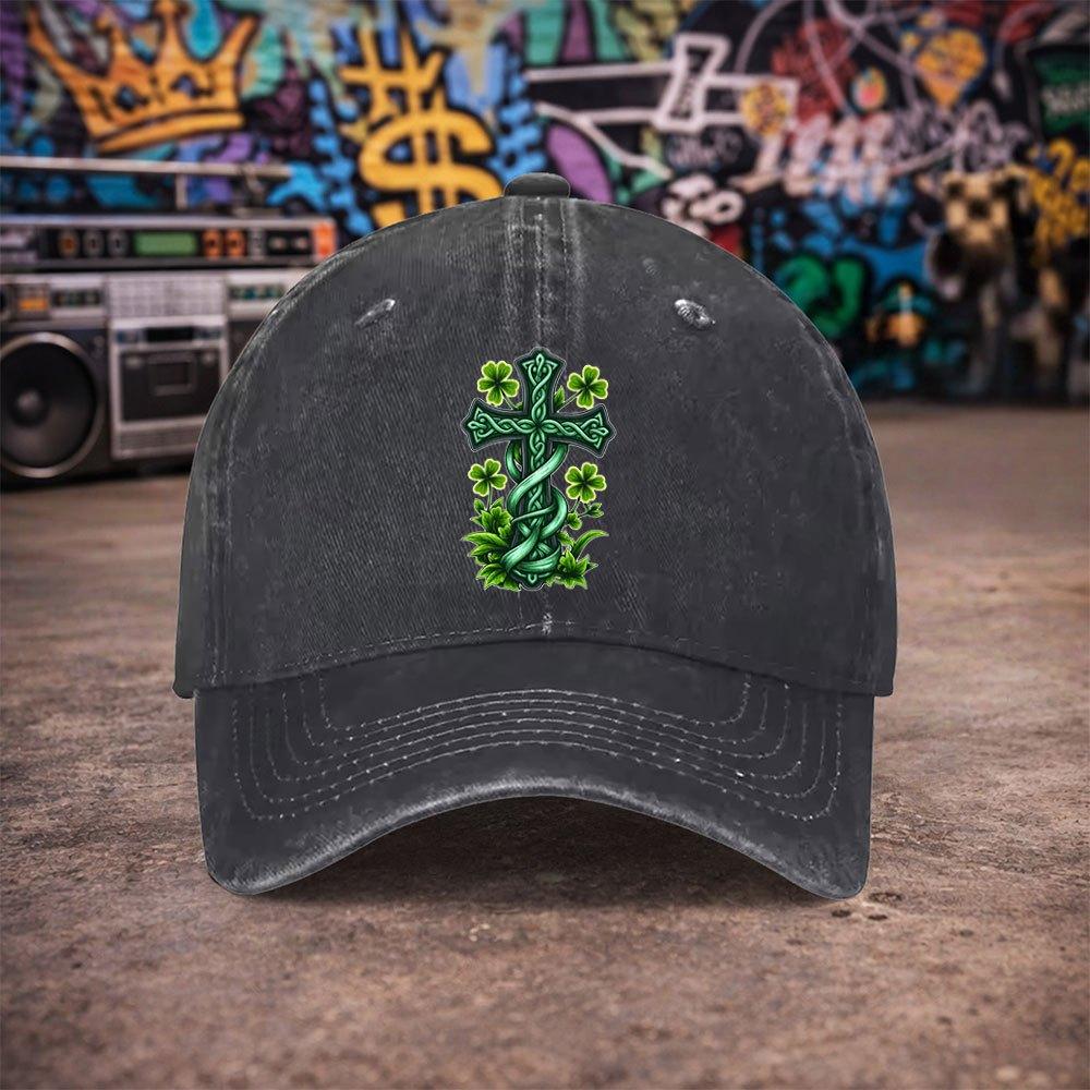 pc Unisex Celtic Cross Clover Vintage Washed Baseball Cap  Unisexs Trendy Hat  Versatile Duckbill Cap  Fun Print  A Unique Bi