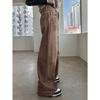 Jeans da Donna Vita Media Gamba Larga Vestibilità Ampia Dritti Vintage Denim Marrone Senza Elasticità Pantaloni Casual Autunnali