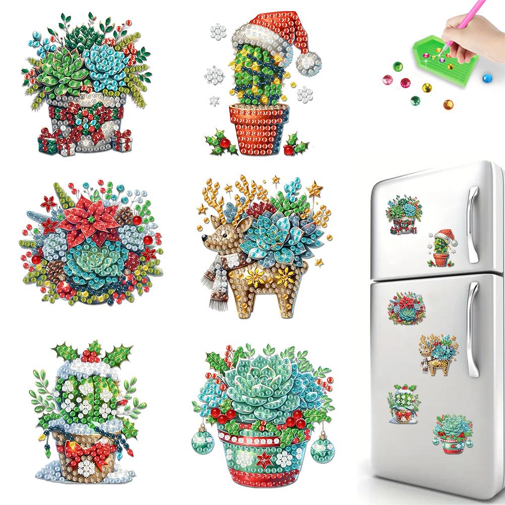 

6PCS 2D Flat DIY Diamond Painting Refrigerator Magnet Special Shape Diamond Art Refrigerator Sticker for Home Kitchen Decoration