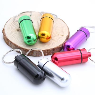 1 Pz Portachiavi Mini in Alluminio Portatile Impermeabile Porta Pillole Scatola Flacone Custodia