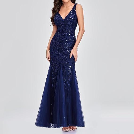 Elegant Fashionable V Neck Sequin Dress Stylegown Summer Sleeveless