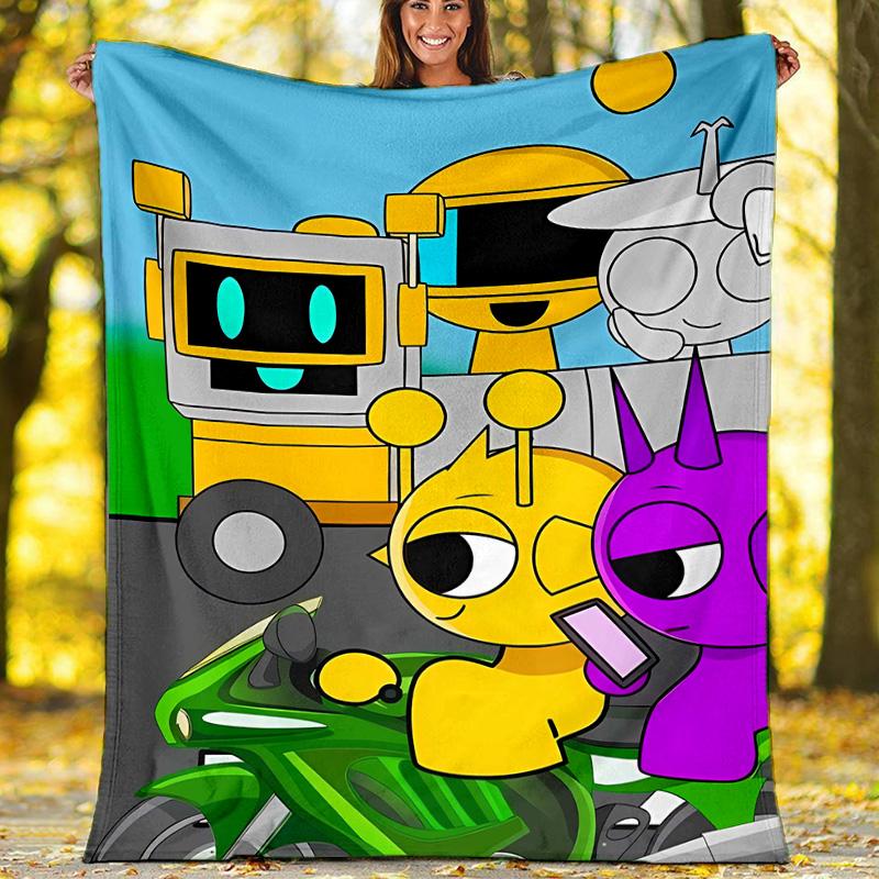 1pc SPRUNKI8 Theme Blanket - Digital Print, Polyester, Cozy for All Seasons, Perfect for Outdoor, Camping, and Travel
