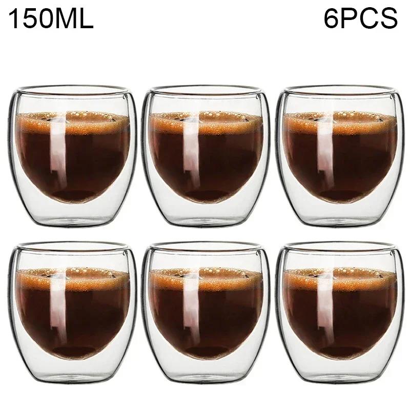 80ML/150ML 2-18PCS Double Wall Glass Kung Fu Tea Cup Transparent Coffee Milk Water Mug High Borosilicate Glass Drinkware Tea Set