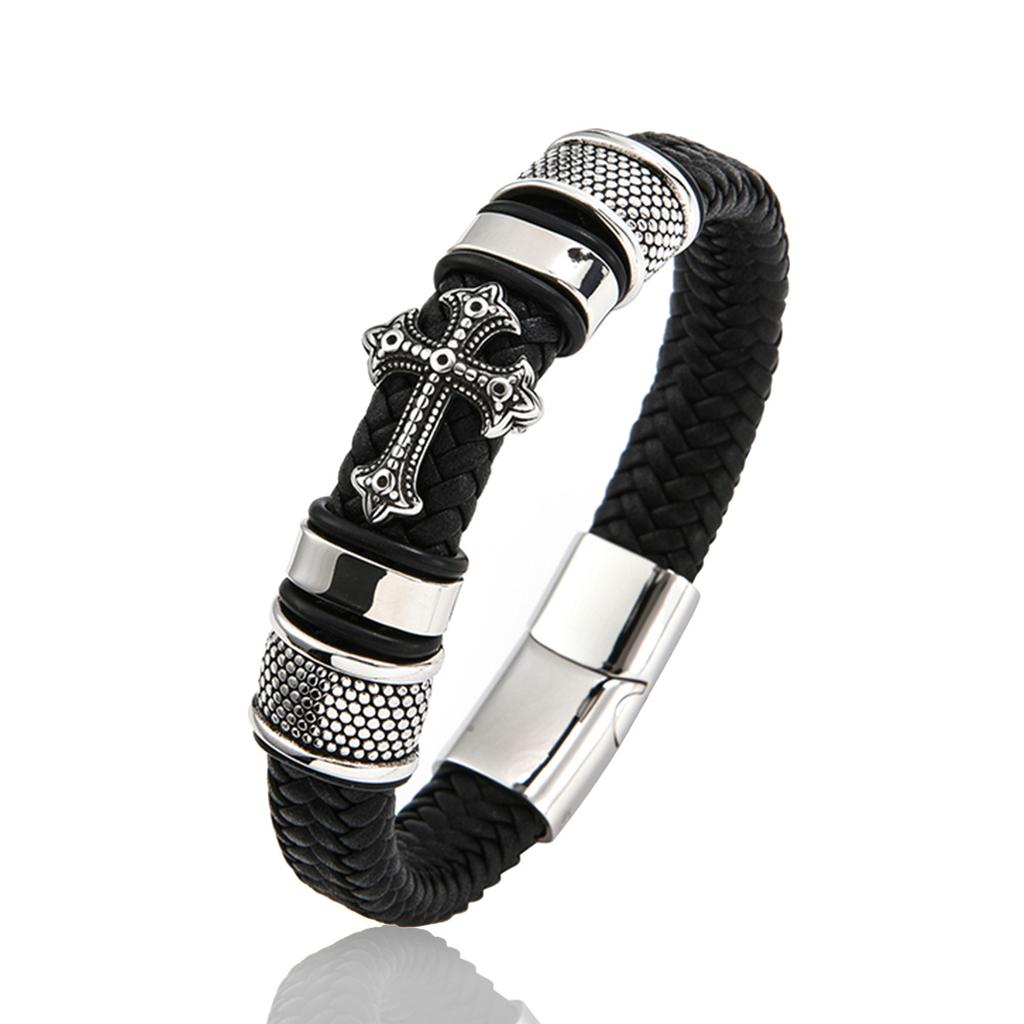 European and American Magnetic Buckle Woven Leather Bracelet Retro Cross Men's Bracelet 2026