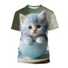Fashion Korean Cute Cat Print Tees Children Girls Summer Clothes Kawaii Crew Neck