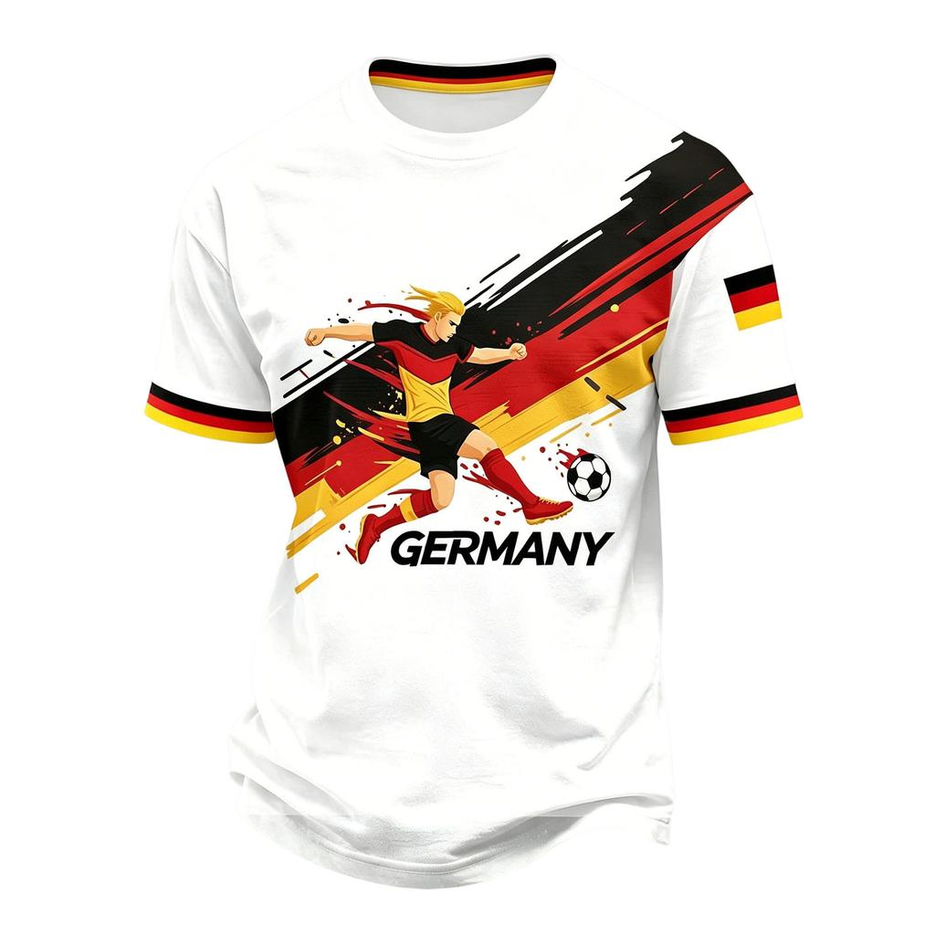 Men's Casual Printed Crew Neck Lightweight Breathable Short Sleeve Shirt Lettering Design Germany Soccer Theme