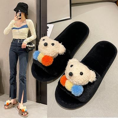 Niedliche Cartoon Baumwollpantoffeln, Haarpantoffeln, Damen Indoor Zuhause, Herbst und Winter Kurzer Plüsch Flacher Boden Indoor Zuhause, Rutschfeste Pantoffeln