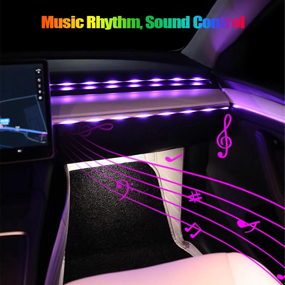 110cm Car Ambient Lights 3 in 1 LED Symphony RGB Atmosphere Lamp Hidden Car Interior Lamp USB APP Remote for Tesla Model 3 Y S X