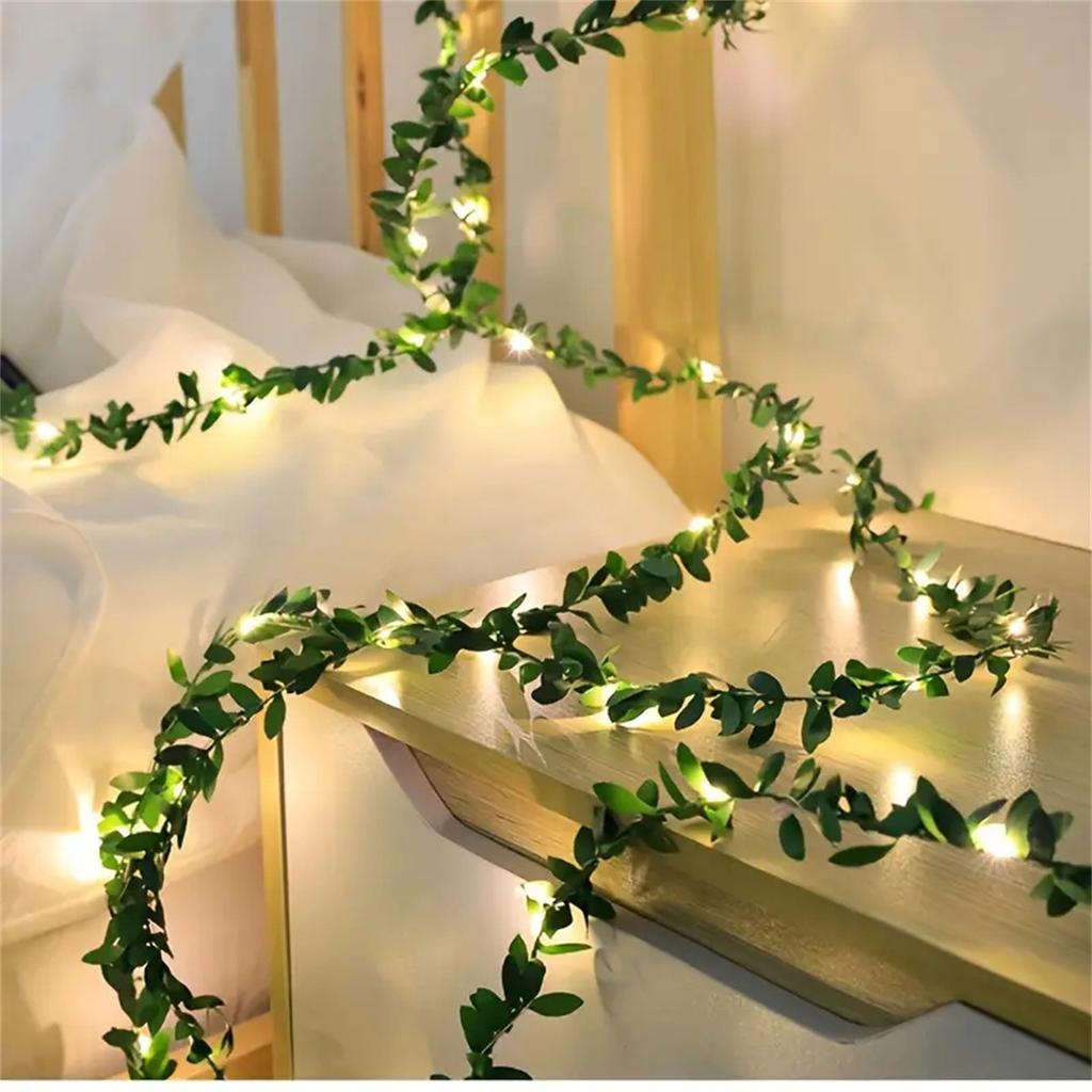 2/5M Green Leaf Wreath Light String Artificial Flower With Fairy Lights Used For Party Wedding Holiday Courtyard Decoration