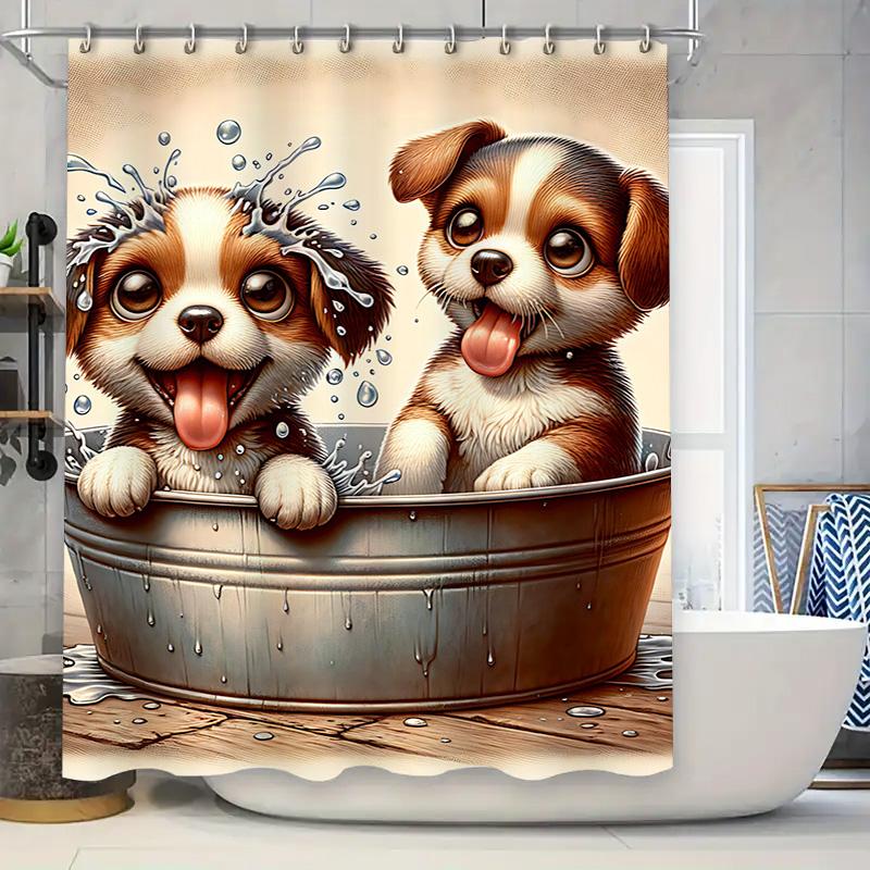 

Adorable Dog Print Shower Curtain Waterproof Fabric Perfect For Bathroom Decorations W60H190(CM)-1 Pcs
