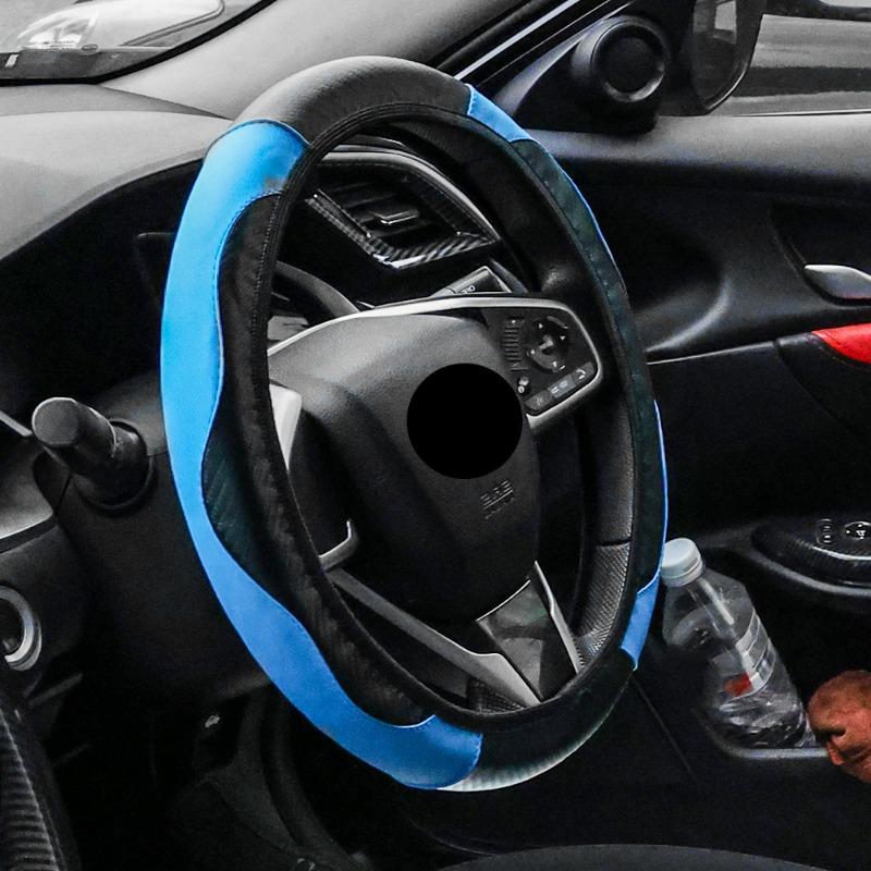 Coprivolante per auto 37-38 cm in pelle PU antiscivolo resistente al calore elastico coprivolante in fibra di carbonio accessori interni auto