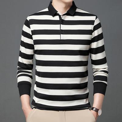 Gestreiftes T-Shirt Herbst und Winter Neu Langärmlige Unterhemden für Junge und Mittelalte Business Casual Poloshirts Herrenoberteile