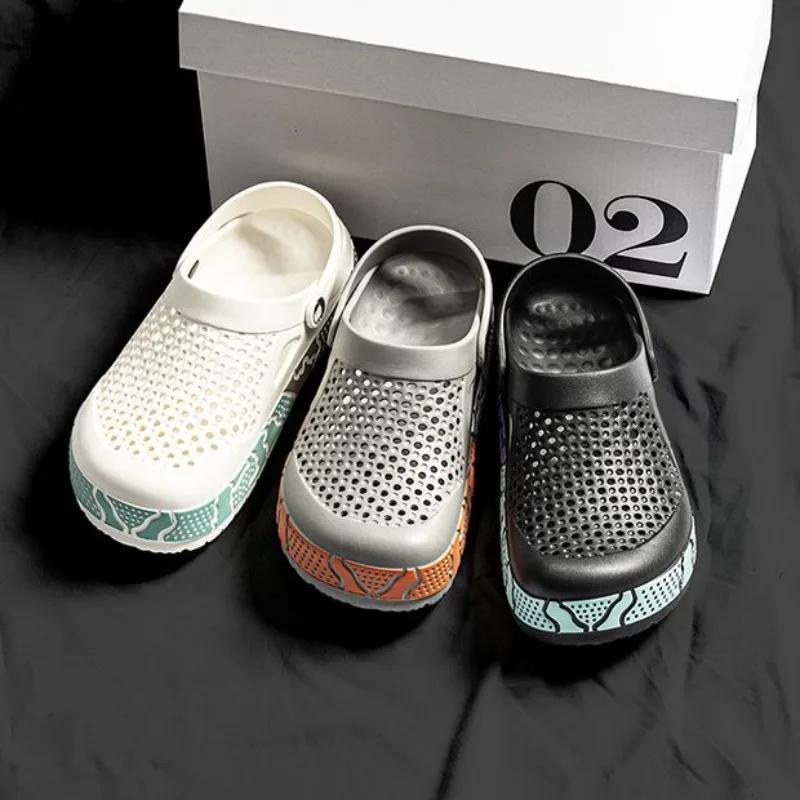 Fashion Platform Slippers for Men Outdoor Hole Beach Sandals Man Original Rubber Pvc Cheap Liquidation Eva Y2k 2025 Fashion Style Shoes