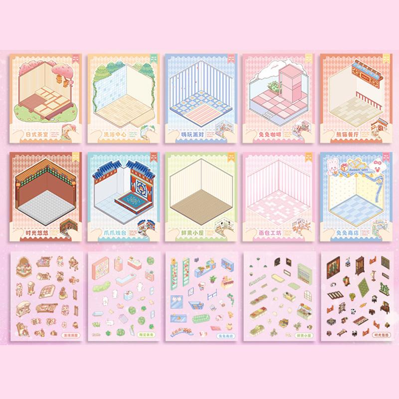 25 Scenes in 1Box Landscape Sticker Collection Box Cartoon Scene DIY Toy Game Festival Birthday Present Gift for Kid Girl Child