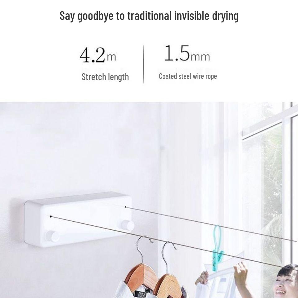 Retractable Wall-Mounted Invisible Clothes Drying Line for Indoor/Outdoor Use