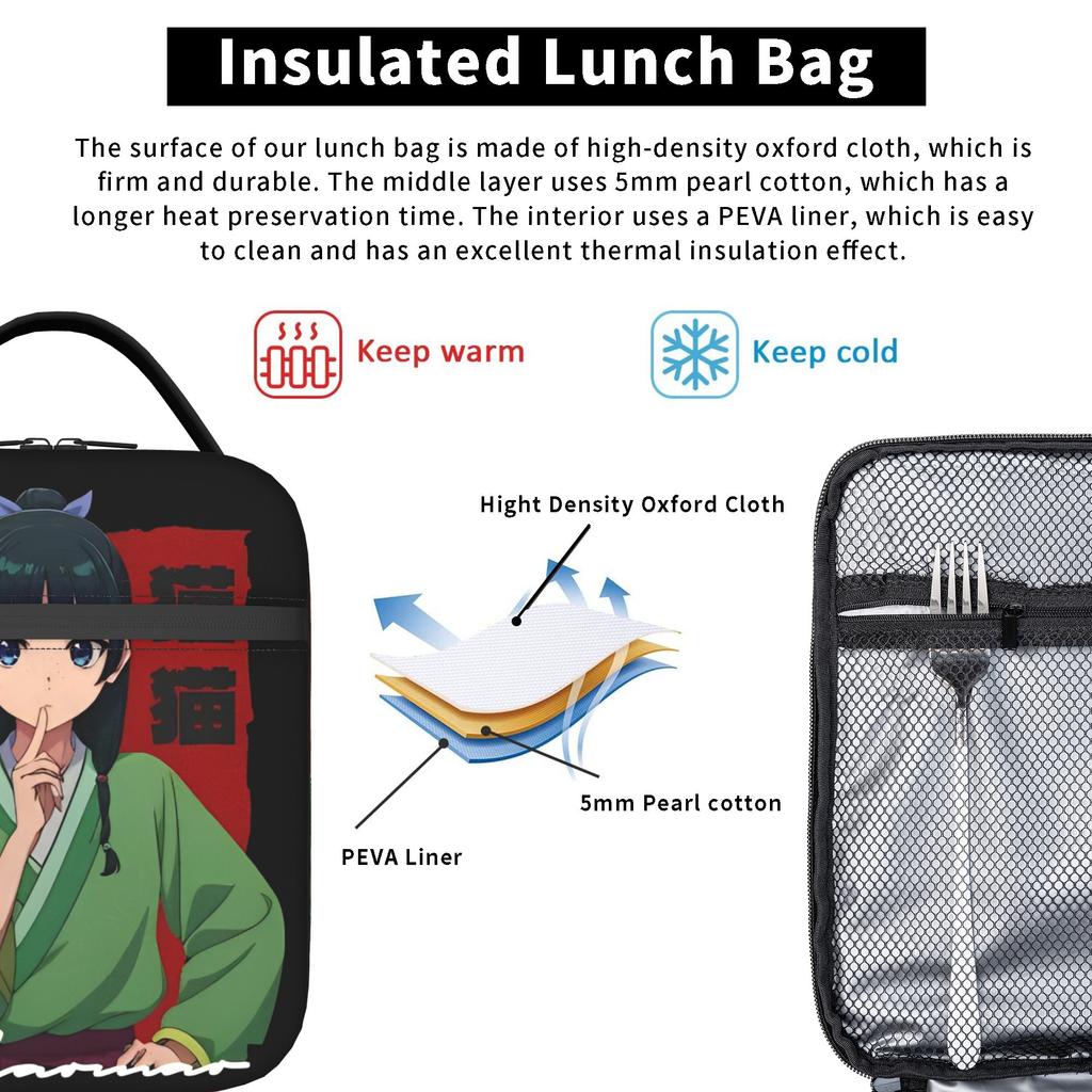 Sacs à déjeuner isothermes Kusuriya no Anime Sac thermique réutilisable, Contenant repas Les Carnets de l'apothicaire Sac fourre-tout grande capacité Boîte à lunch