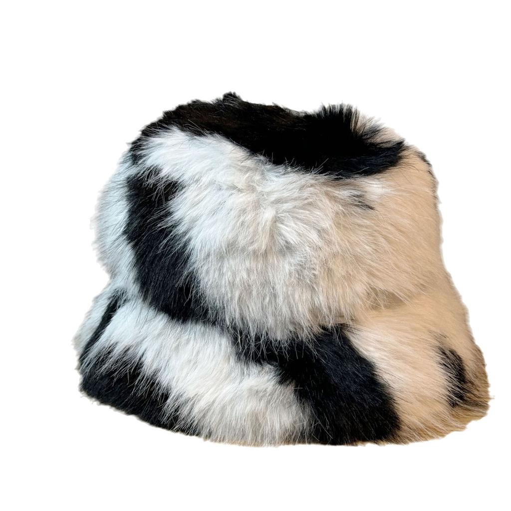 Neuer Nerzimitat Plüschhut Kuhmuster Glockenhut Winter Gesicht Klein Fischerhut Damen Warm Ohrenschutz Pelzmütze