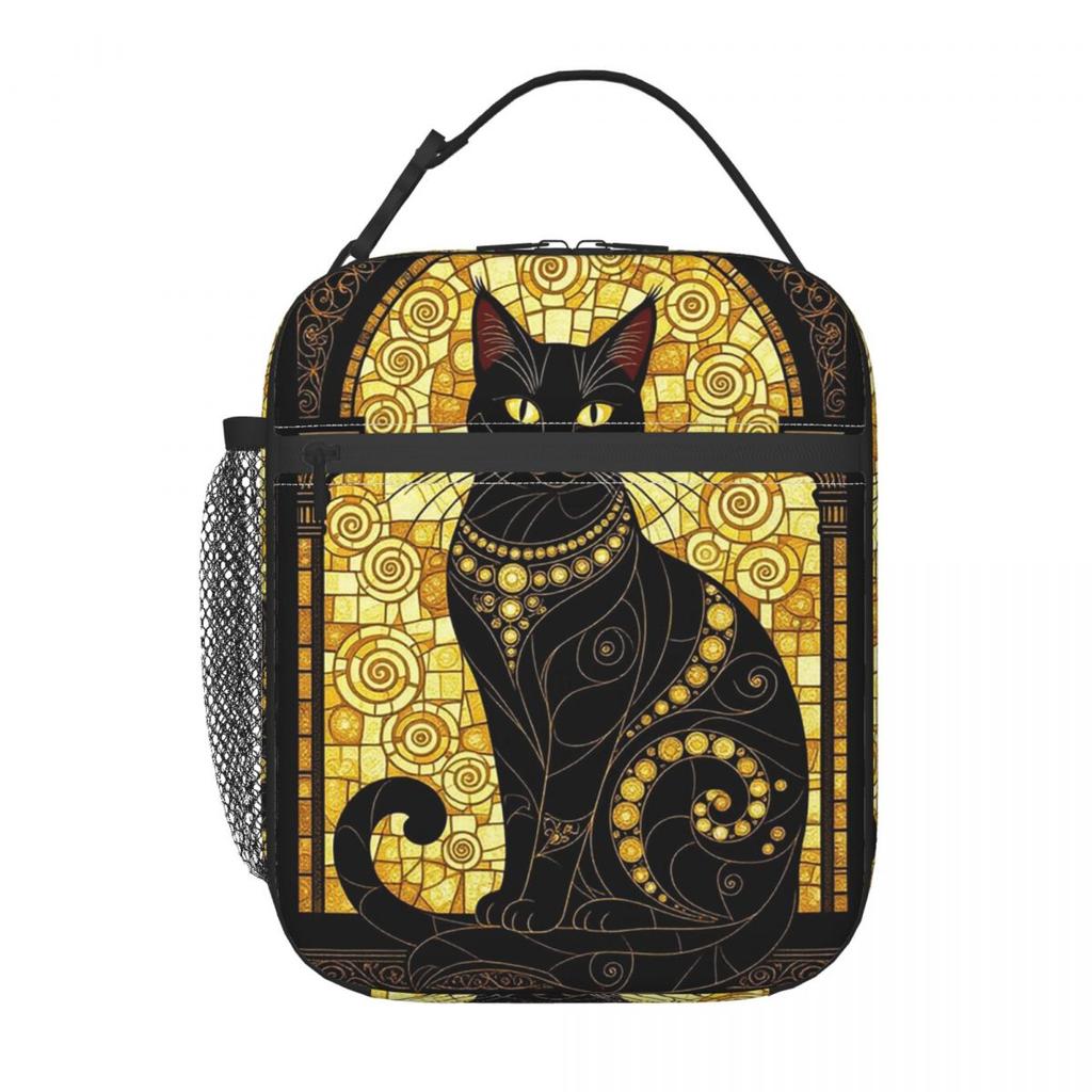 Egyptian Cat Pattern Insulated Lunch Bag for Kids School Cooler Thermal Food Box Tote Portable Lunch Boxes Container