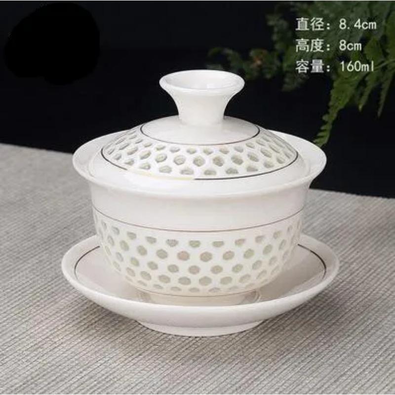 Chinese Hand Painted Kungfu Tea Set, Tureen Dehua, White Porcelain, Gaiwan, Pot Set for Travel, Fast Cup, High Quality