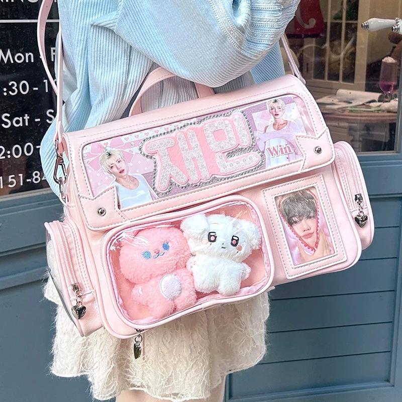 Nouveaux Sacs à Dos Ita Mignons pour Filles Lolita Sac Transparent Grande Capacité Sac à Bandoulière Doux Affichage de Badges DIY Sac Bandoulière Décontracté
