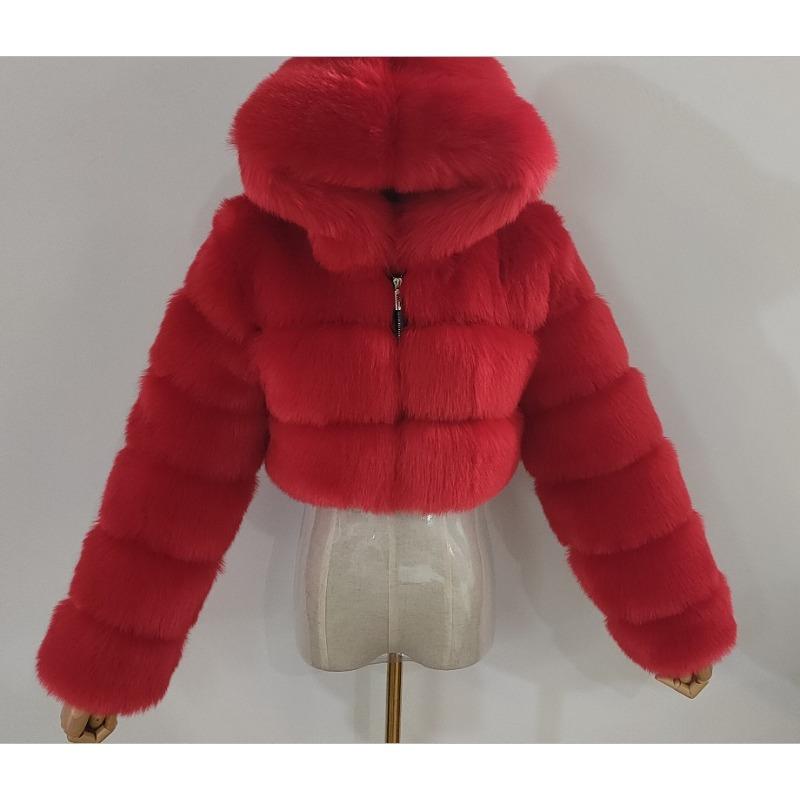Pelz Herbst und Winter Kunstpelz Thermische Kapuzen-Pelzjacke Damen