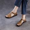 Johnature Retro Genuine Leather Peep Toe Flat Sandals Versatile Casual Soft Soled Beach Shoes