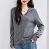 Graue Strickjacke für Damen für Herbst und Winter Neues Kapuzensweatshirt mit doppeltem Reißverschluss Lässiger Sport-Hoodie