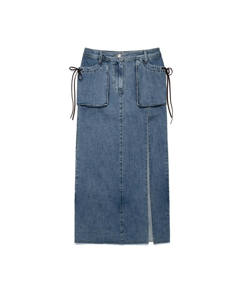 Three To Eighty Slit Denim Maxi Skirt Blue
