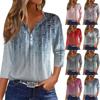 Women's T Shirt Tee Print Button 3/4 Sleeve Tunic Daily Weekend Fashion Basic V- Neck Regular Top