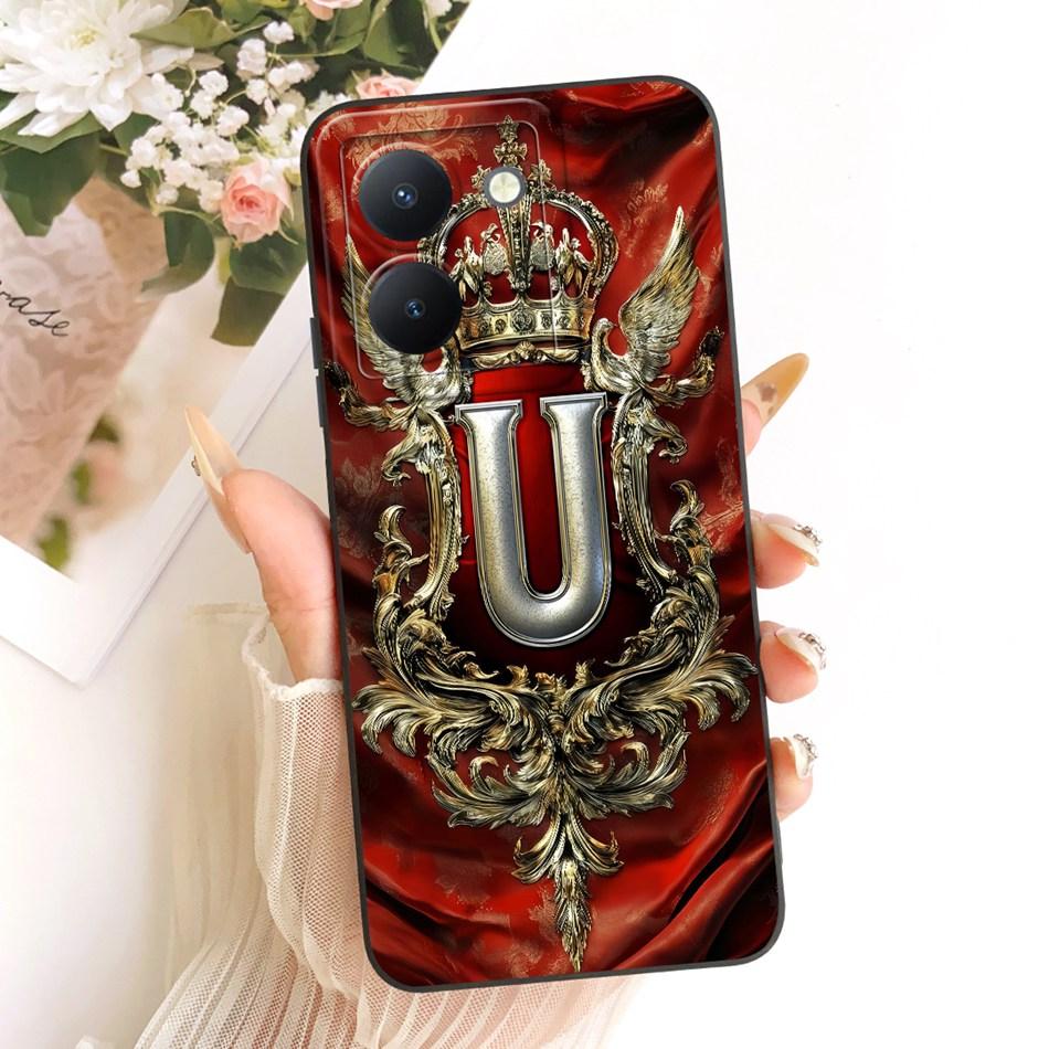 For Vivo Y36 Feather Crown Initial Letter Phone Case For Vivo Y36 V2247 V2248 Soft Silicone Covers Bumpers