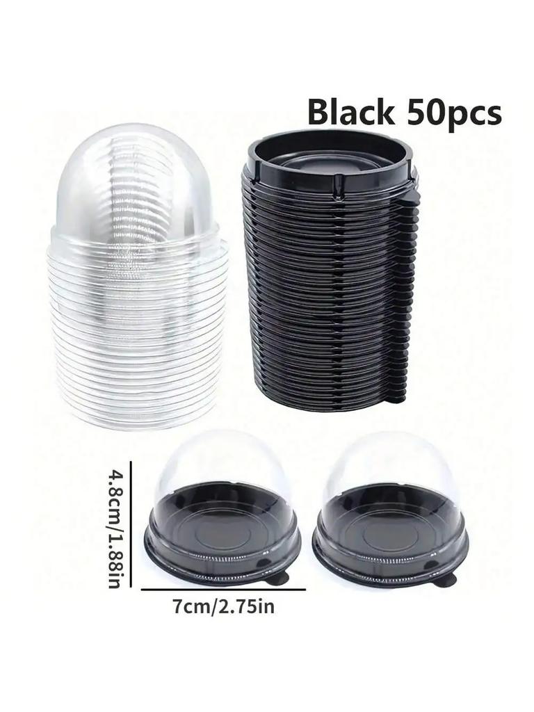 50PCS Mini Clear Dome Cake Containers with Lids Gold Black Base Bakery Pastry Display Box for Muffins Desserts Mooncakes