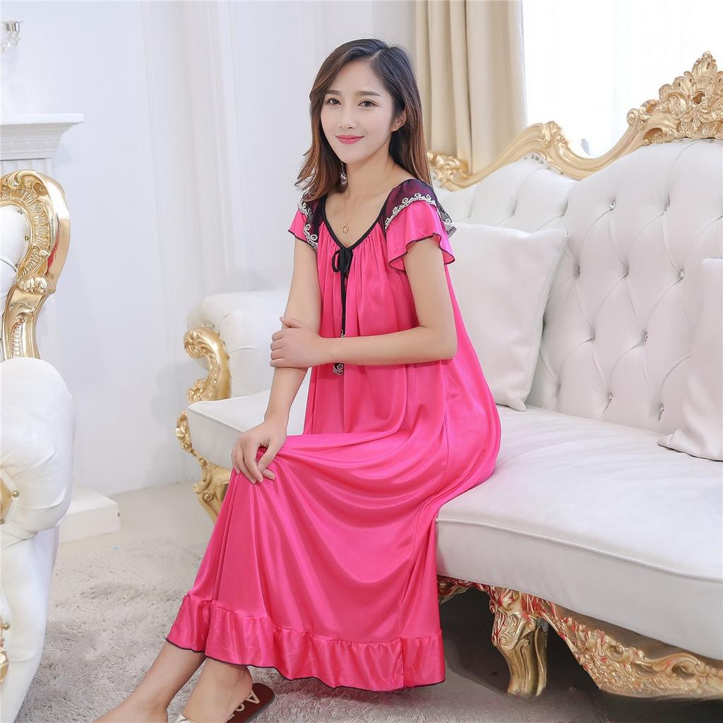 Women's Satin Nightdress with Front Hollow Design and Ruffle Hem