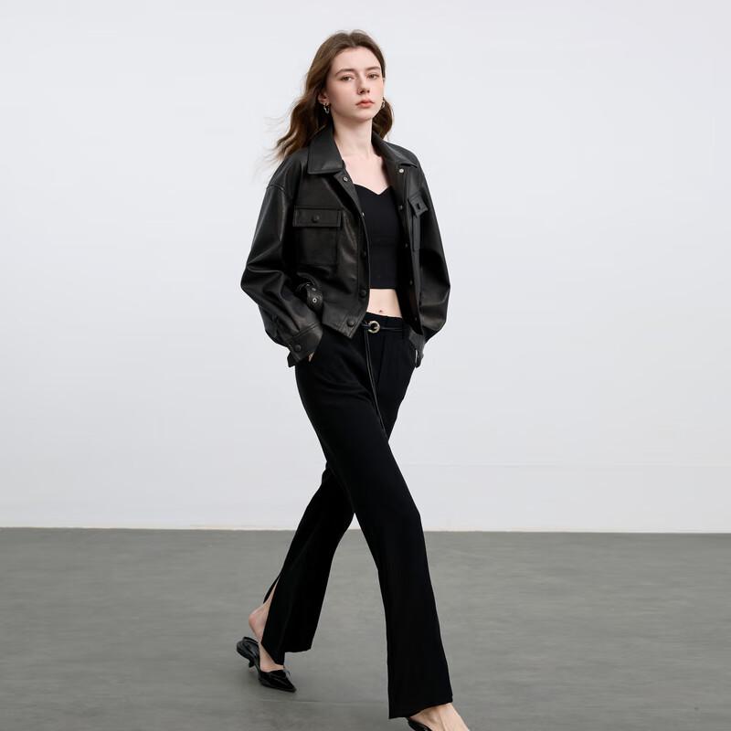 Sancai Women's High-Waisted Micro-Flare Suit Pants with Split Hem